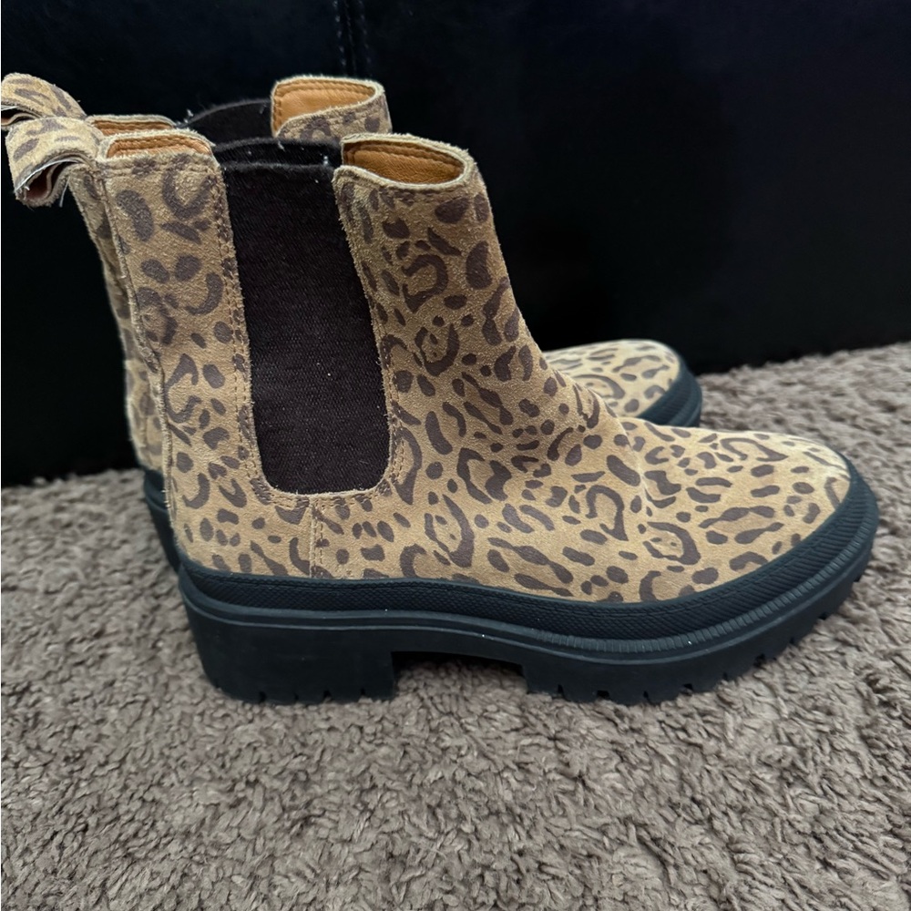 Lucky Brand Ellerey Javen Boots Booties Animal Print Wool Leather Suede 6 - Picture 4 of 9